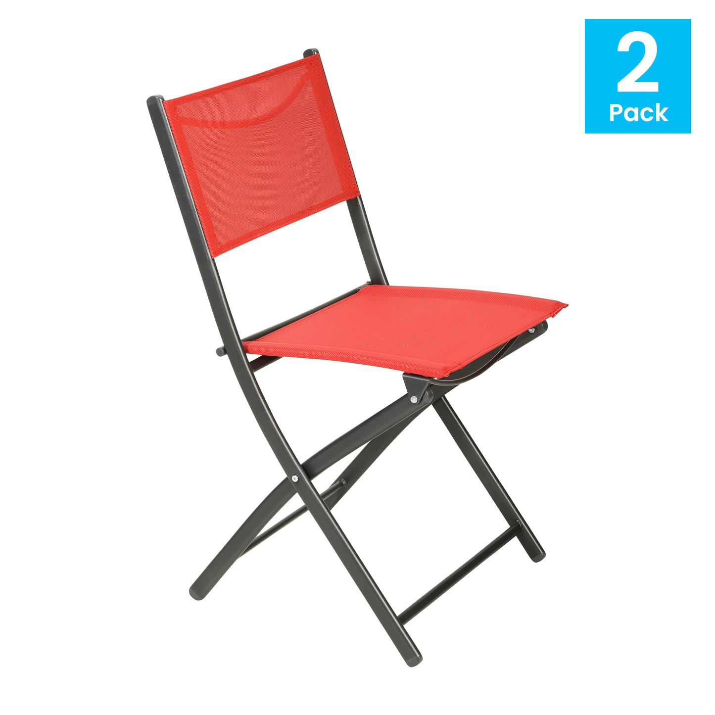 Brazos Set of 2 Commercial Grade Indoor/Outdoor Folding Chairs with Red Flex Comfort Material Backs and Seats and Black Metal Frames Red