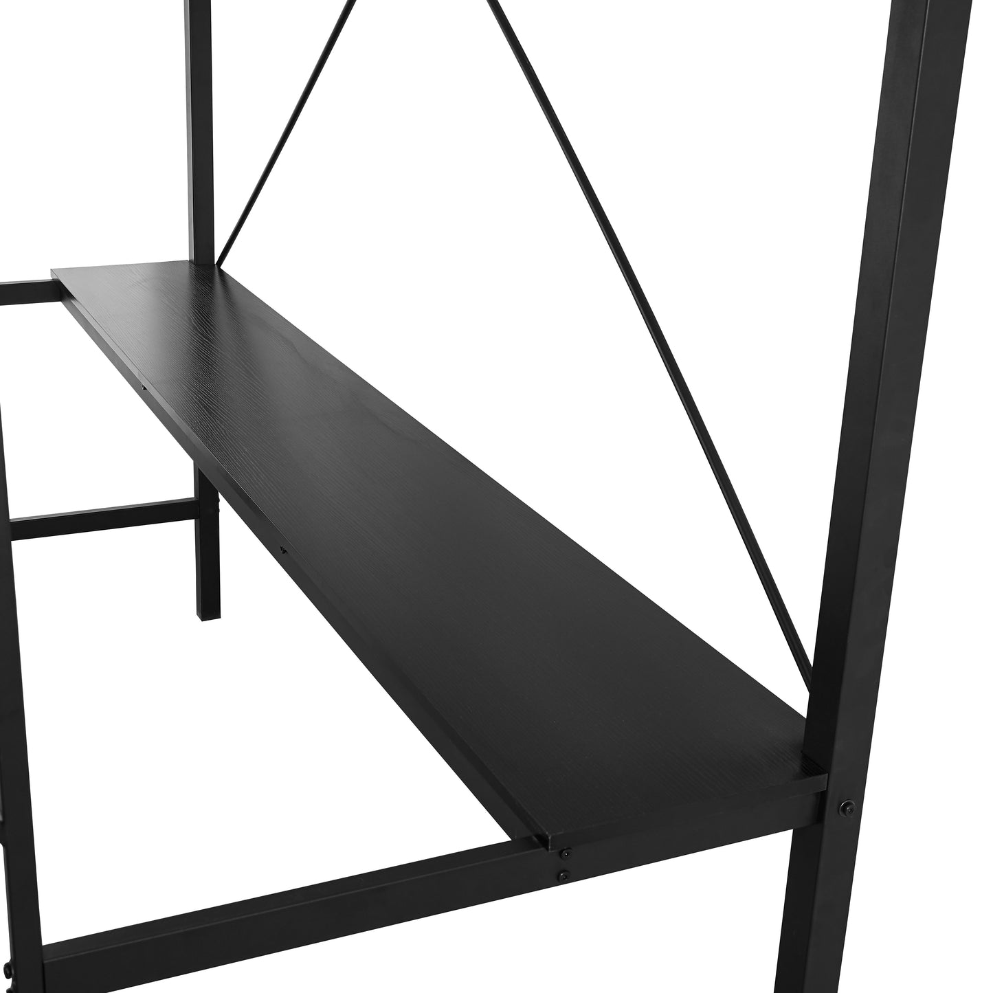 Jake Loft Bed Frame with Desk, Twin Size Metal Bed Frame with Protective Guard Rails & Ladder for Kids, Teens and Adults - Black Black