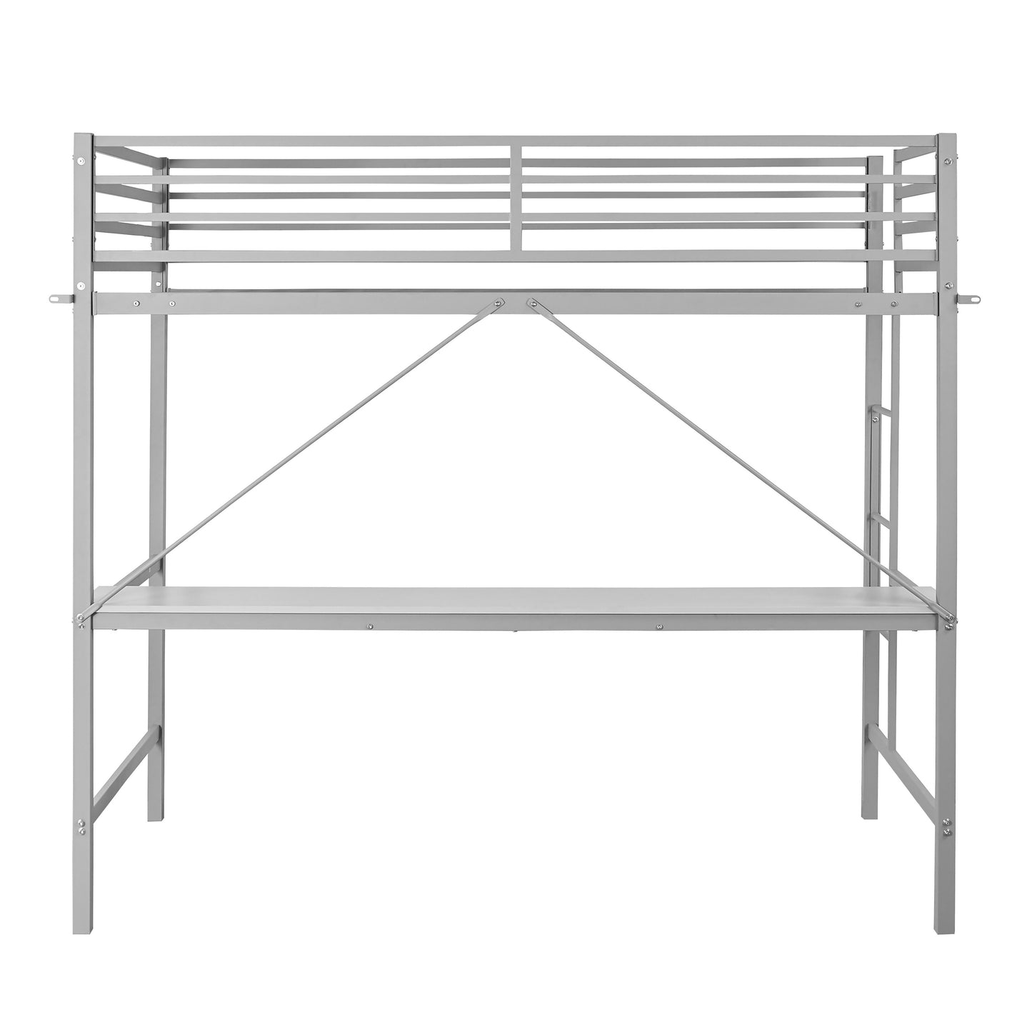 Jake Loft Bed Frame with Desk, Twin Size Metal Bed Frame with Protective Guard Rails & Ladder for Kids, Teens and Adults - Gray Gray