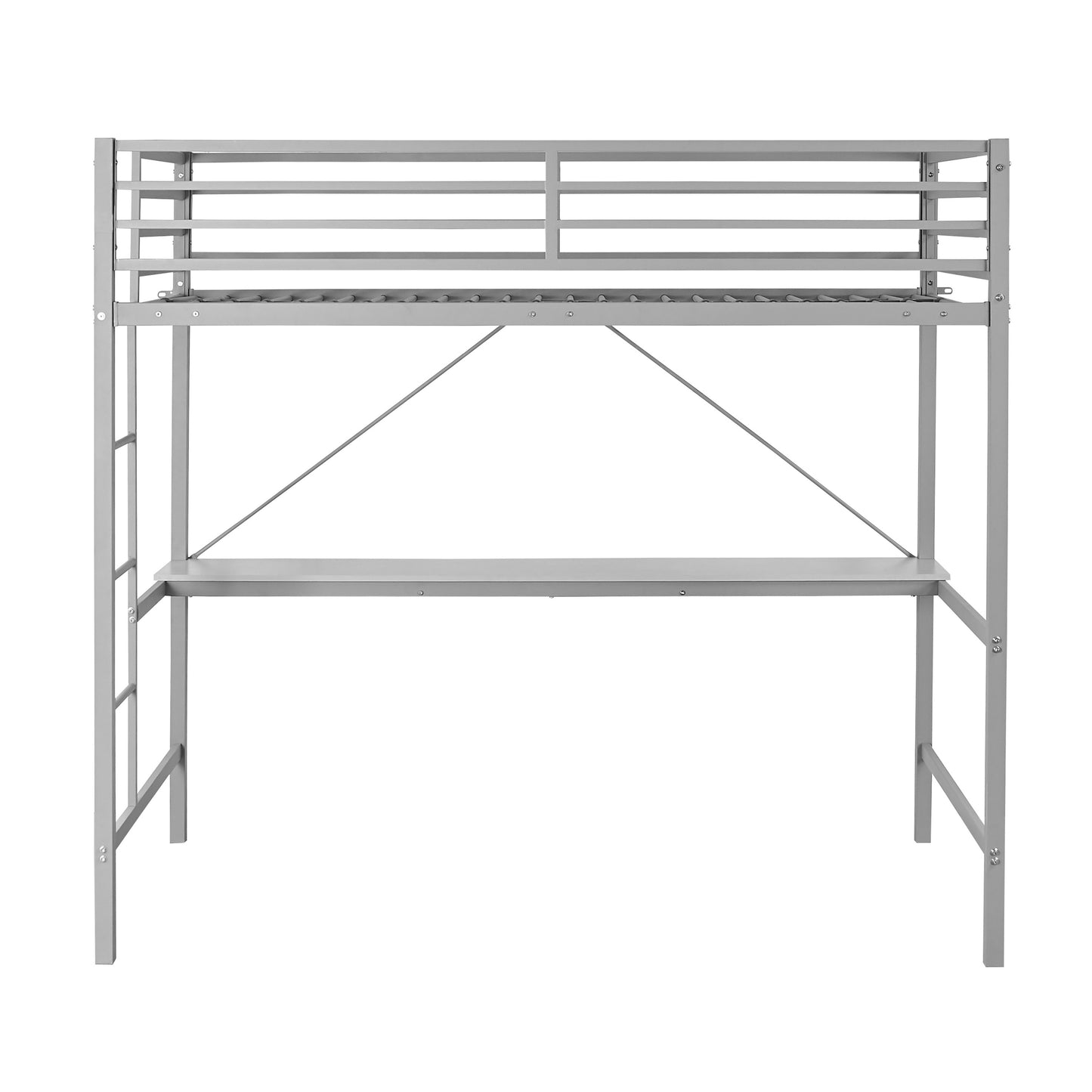 Jake Loft Bed Frame with Desk, Twin Size Metal Bed Frame with Protective Guard Rails & Ladder for Kids, Teens and Adults - Gray Gray