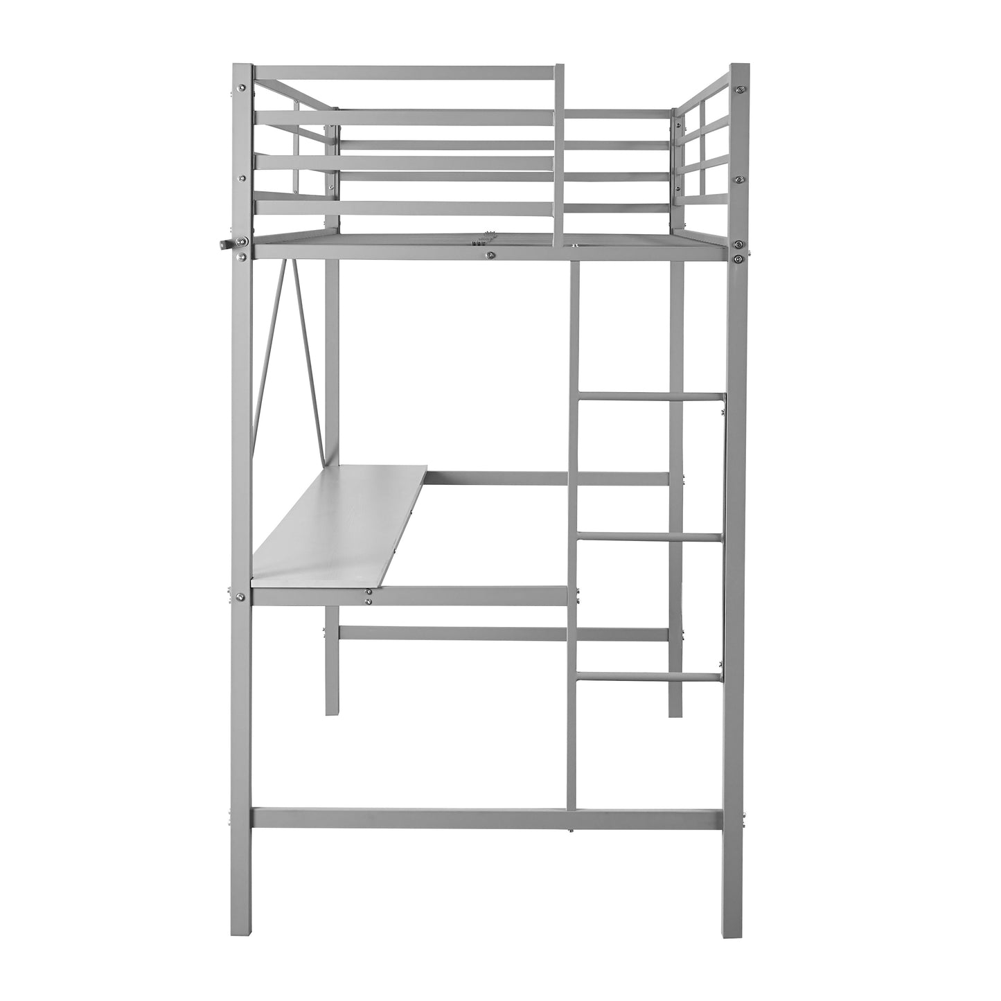 Jake Loft Bed Frame with Desk, Twin Size Metal Bed Frame with Protective Guard Rails & Ladder for Kids, Teens and Adults - Gray Gray