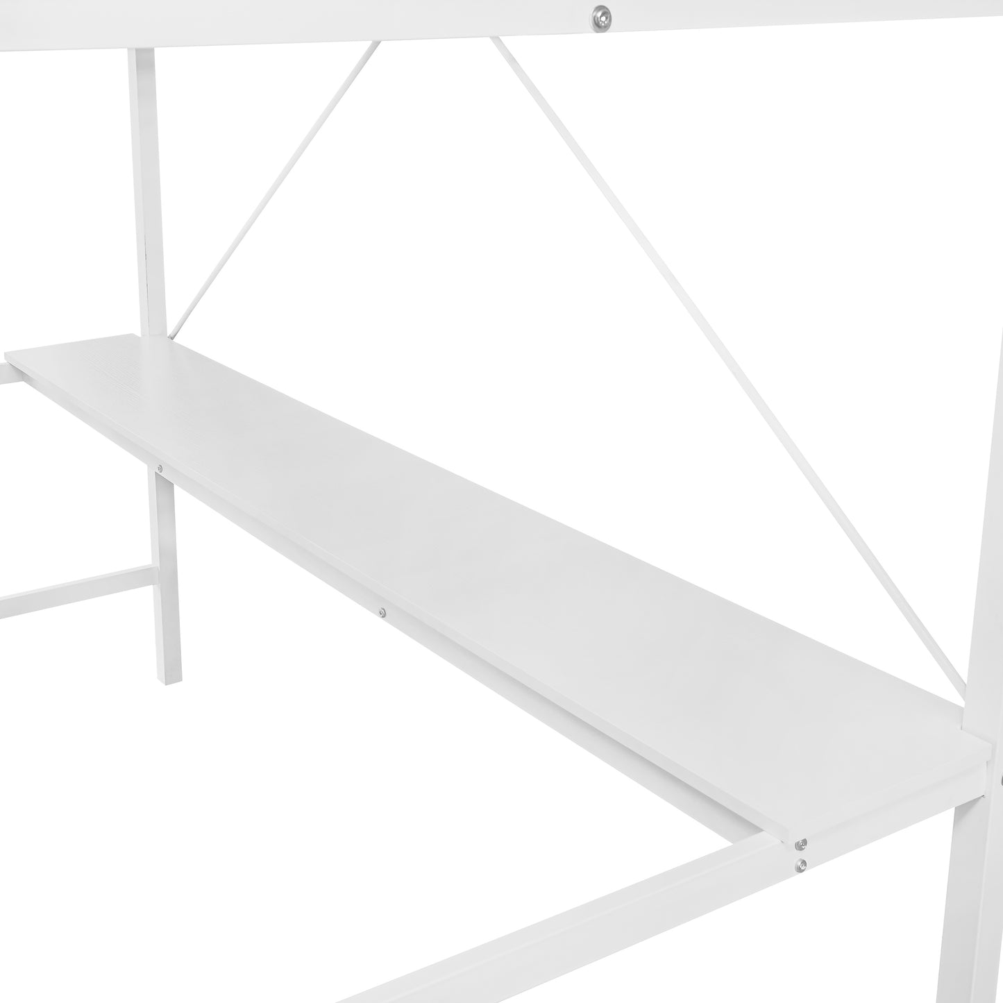 Jake Loft Bed Frame with Desk, Twin Size Metal Bed Frame with Protective Guard Rails & Ladder for Kids, Teens and Adults - White White