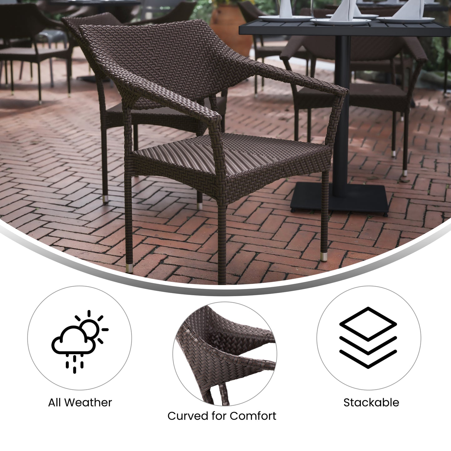 Jace Commercial Grade Stacking Patio Chair, All Weather PE Rattan Wicker Patio Dining Chair in Espresso Espresso