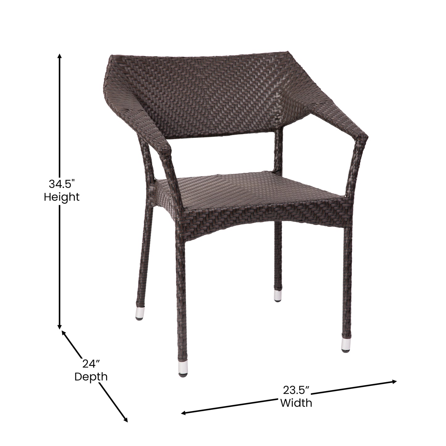 Jace Commercial Grade Stacking Patio Chair, All Weather PE Rattan Wicker Patio Dining Chair in Espresso Espresso