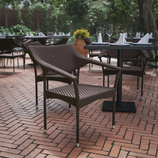 Jace Commercial Grade Stacking Patio Chair, All Weather PE Rattan Wicker Patio Dining Chair in Espresso Espresso