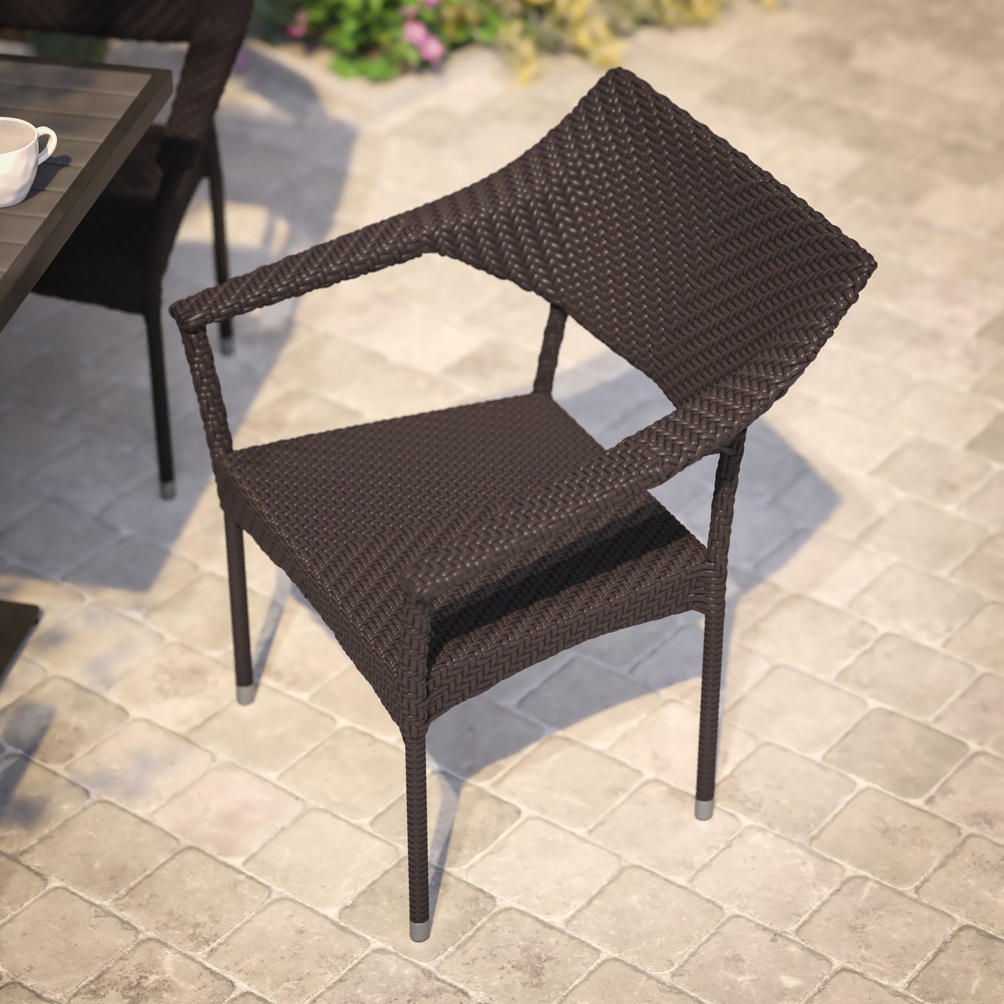 Jace Commercial Grade Stacking Patio Chair, All Weather PE Rattan Wicker Patio Dining Chair in Espresso Espresso