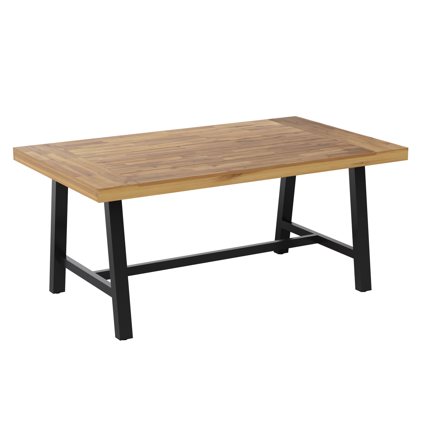 Rafe Commercial Grade Acacia Wood Dining Table with Metal Base, Indoor/Outdoor Rectangle Patio Table with Plank Style Table Top, Natural/Black Natural Top/Black Frame