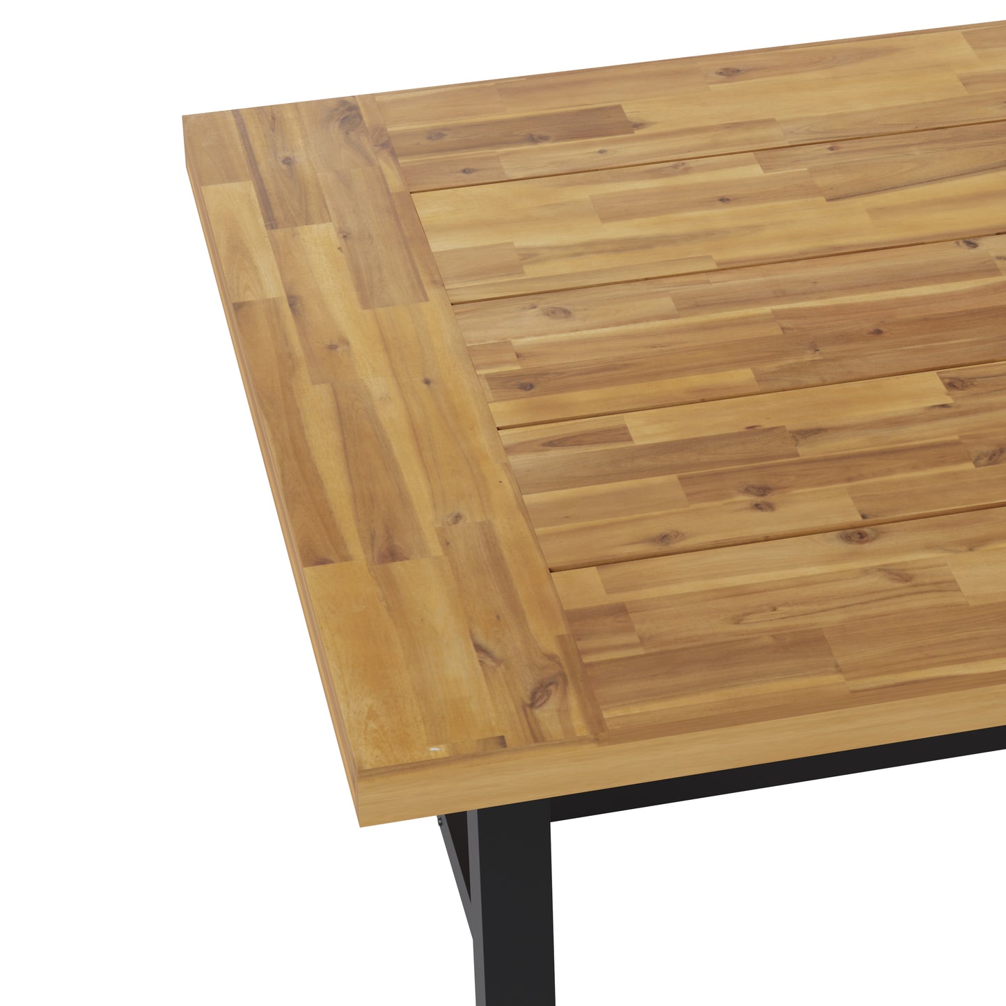 Rafe Commercial Grade Acacia Wood Dining Table with Metal Base, Indoor/Outdoor Rectangle Patio Table with Plank Style Table Top, Natural/Black Natural Top/Black Frame