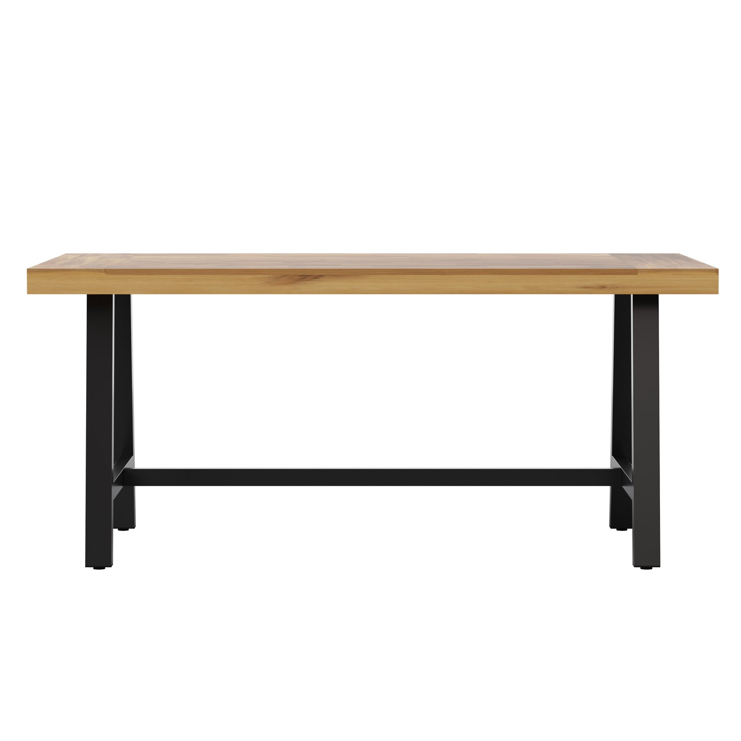Rafe Commercial Grade Acacia Wood Dining Table with Metal Base, Indoor/Outdoor Rectangle Patio Table with Plank Style Table Top, Natural/Black Natural Top/Black Frame
