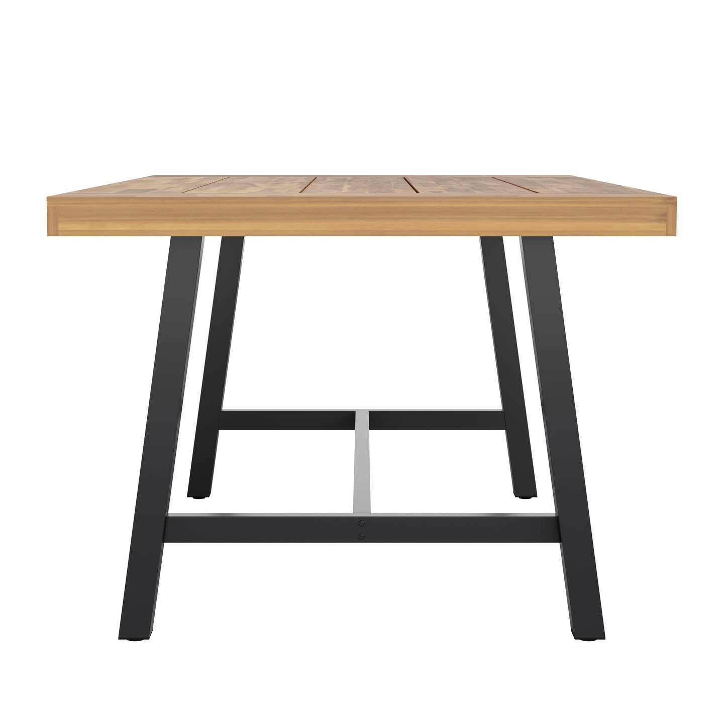 Rafe Commercial Grade Acacia Wood Dining Table with Metal Base, Indoor/Outdoor Rectangle Patio Table with Plank Style Table Top, Natural/Black Natural Top/Black Frame