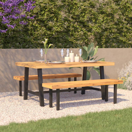 Rafe Commercial Grade Acacia Wood Dining Table with Metal Base, Indoor/Outdoor Rectangle Patio Table with Plank Style Table Top, Natural/Black Natural Top/Black Frame TT-TT01122-1A-NAT-GG