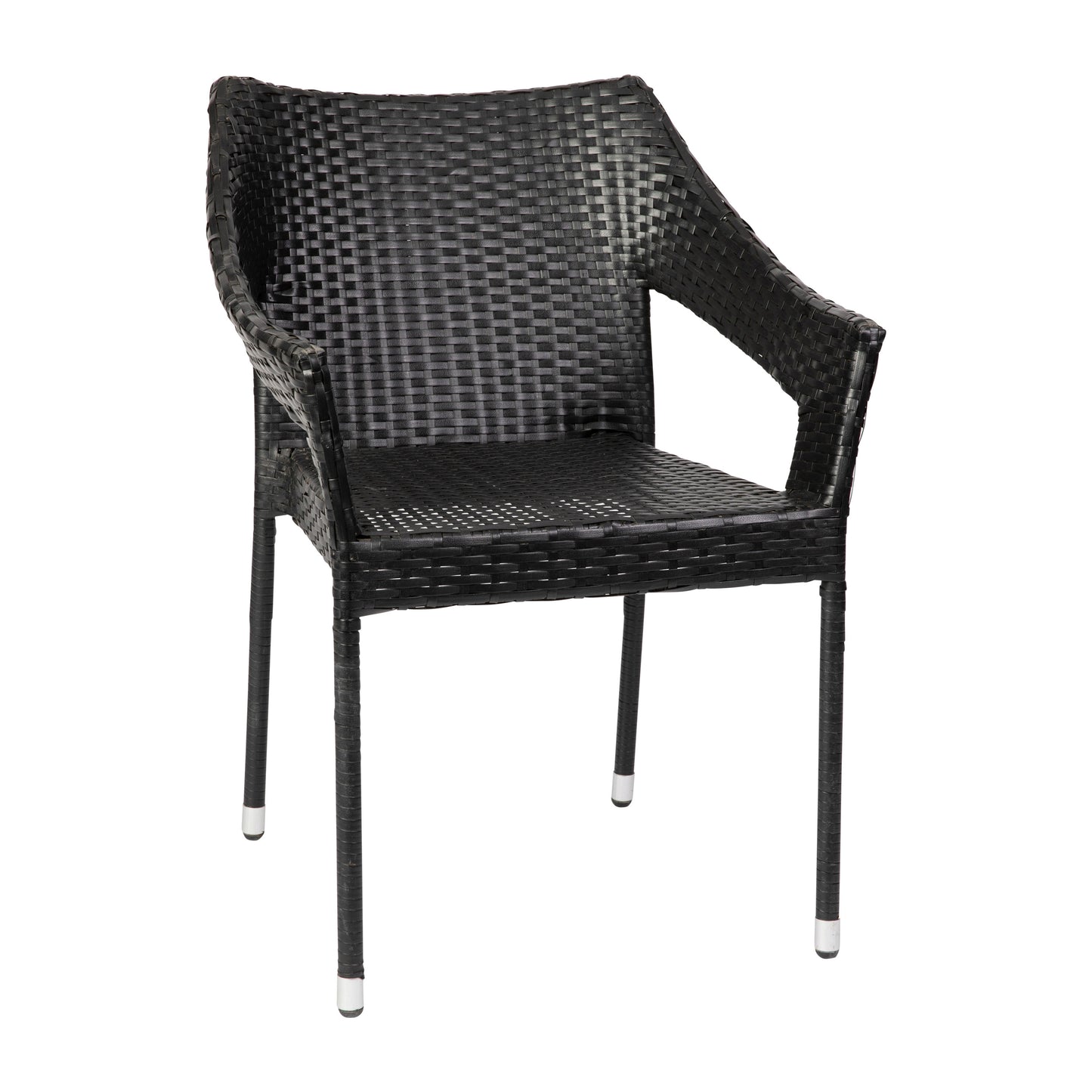 Ethan Commercial Grade Stacking Patio Chair, All Weather PE Rattan Wicker Patio Dining Chair in Black Black