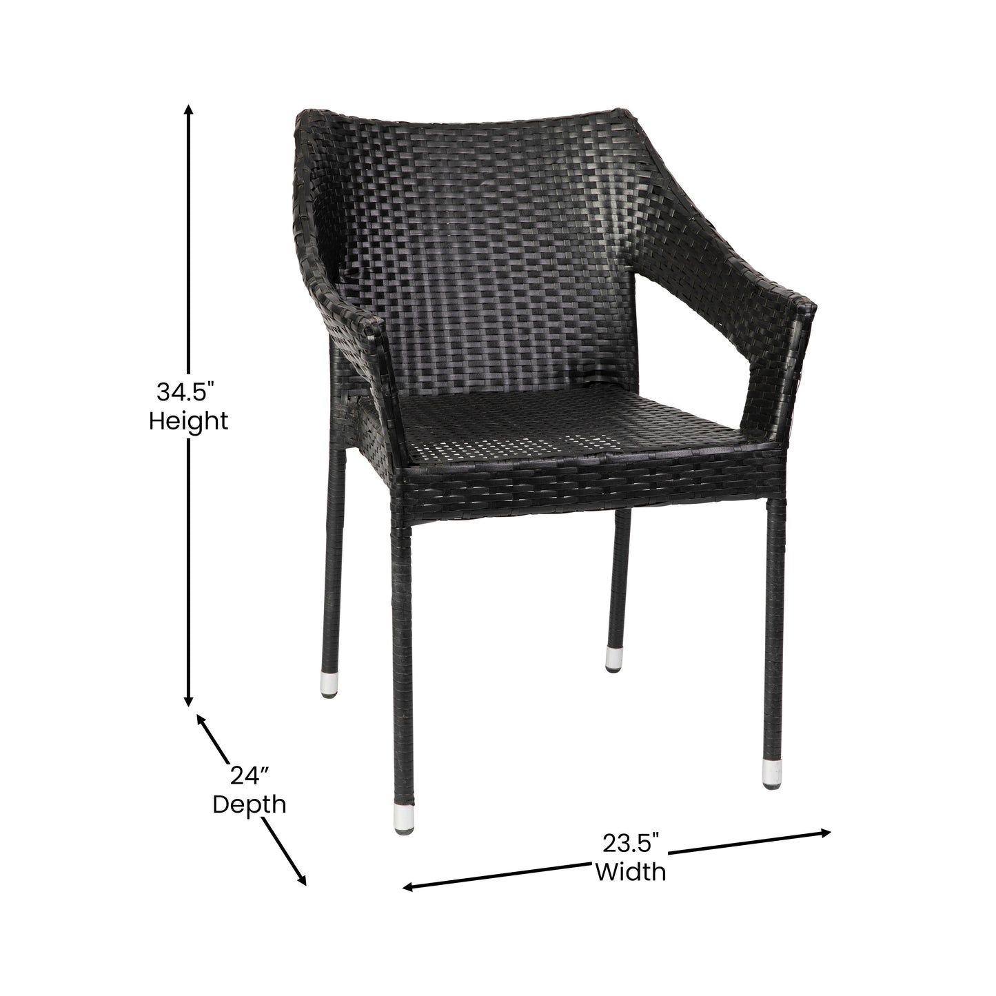 Ethan Commercial Grade Stacking Patio Chair, All Weather PE Rattan Wicker Patio Dining Chair in Black Black