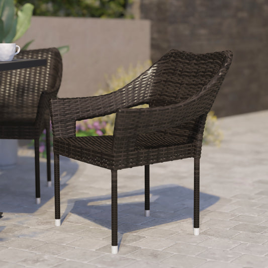 Ethan Commercial Grade Stacking Patio Chair, All Weather PE Rattan Wicker Patio Dining Chair in Espresso Espresso