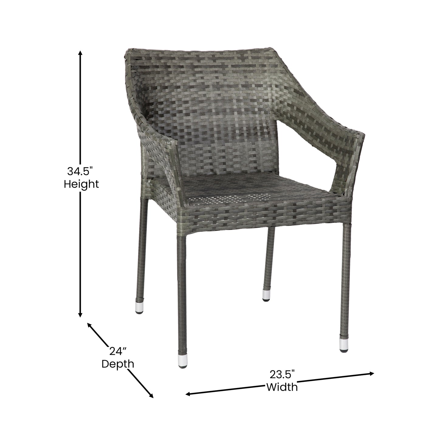 Ethan Commercial Grade Stacking Patio Chair, All Weather PE Rattan Wicker Patio Dining Chair in Gray Gray