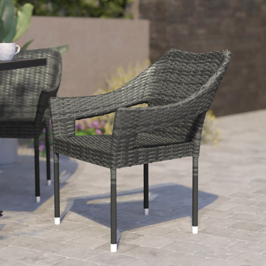Ethan Commercial Grade Stacking Patio Chair, All Weather PE Rattan Wicker Patio Dining Chair in Gray Gray