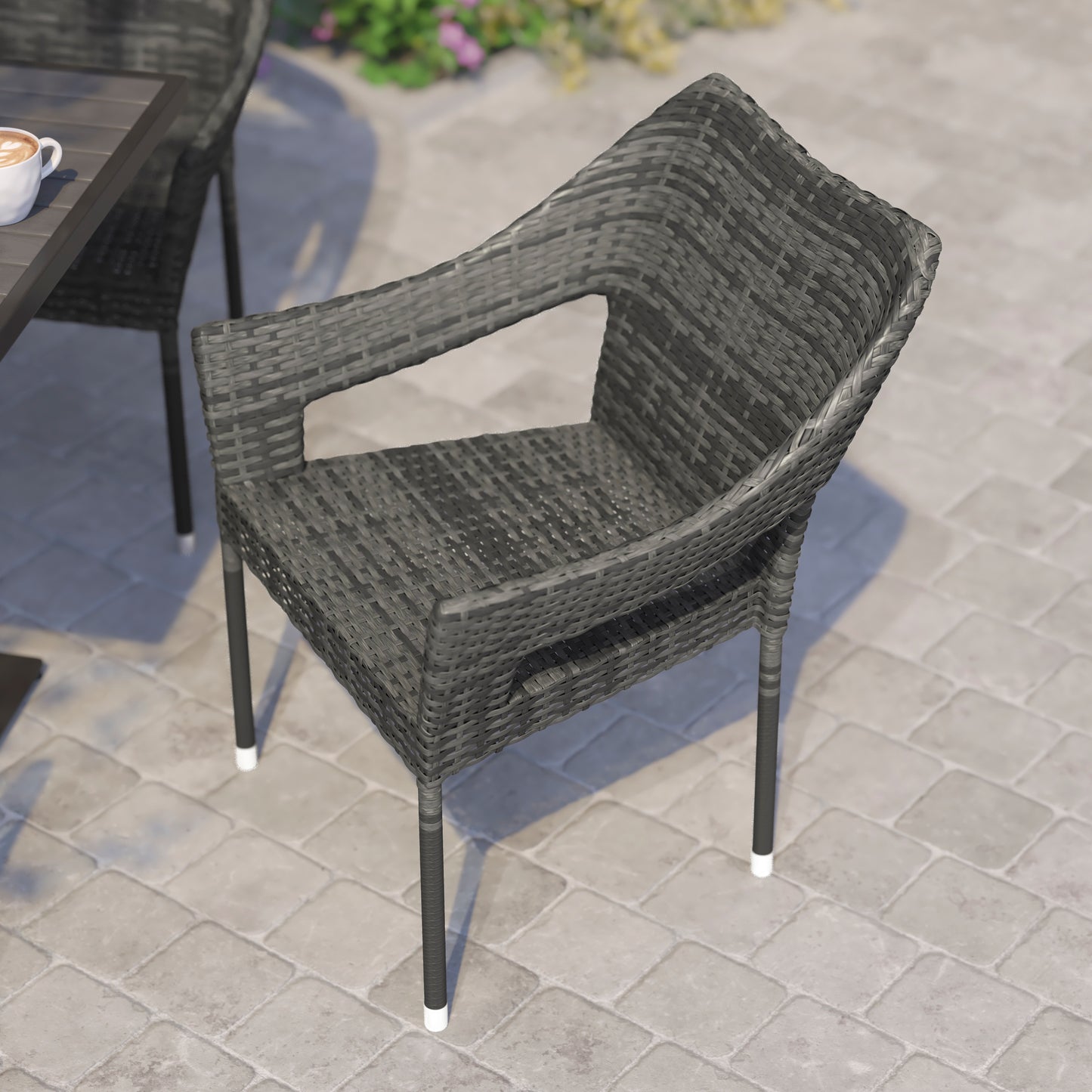Ethan Commercial Grade Stacking Patio Chair, All Weather PE Rattan Wicker Patio Dining Chair in Gray Gray