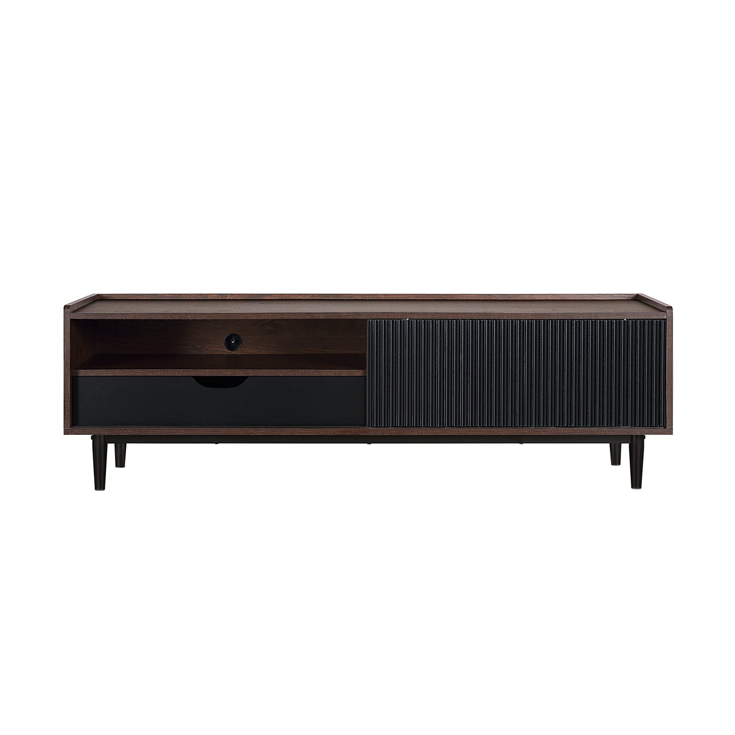 Manhattan Comfort Duane 59.25 Modern Ribbed TV Stand in Dark Brown and Black TV-8GLF-BK