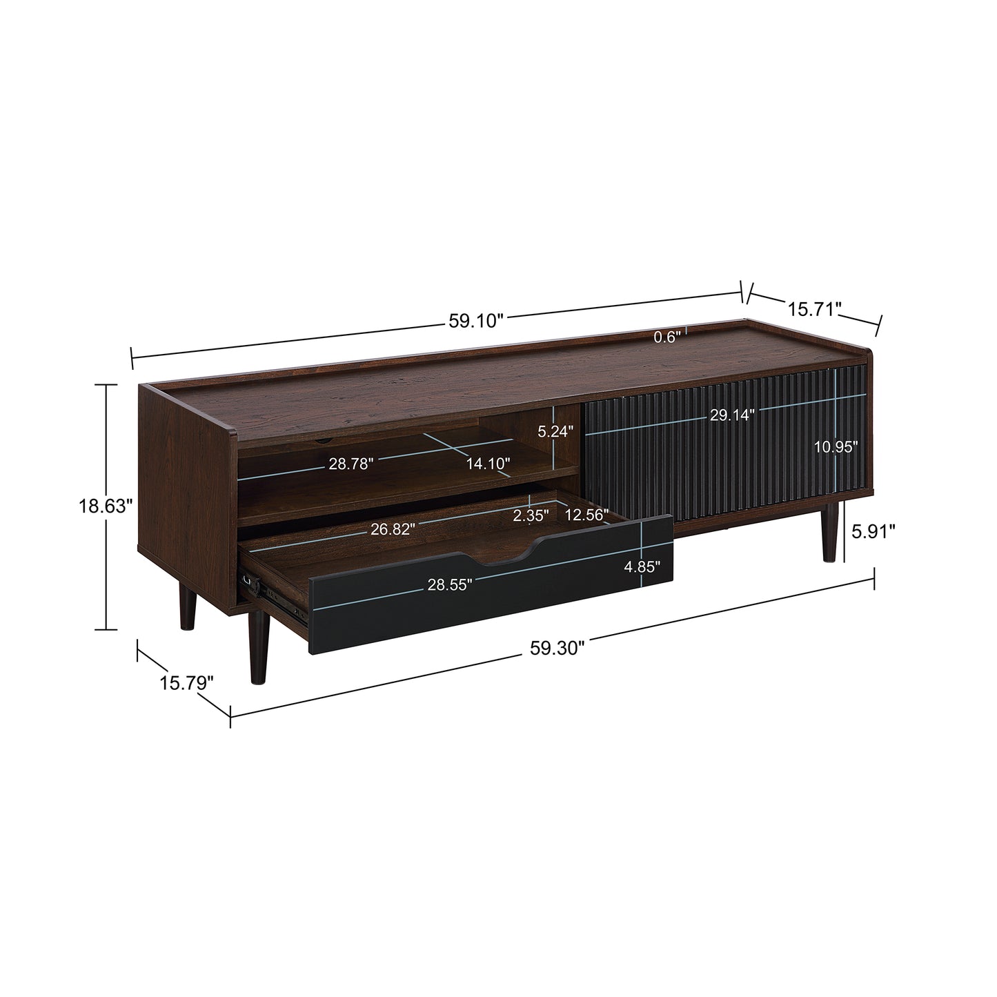 Manhattan Comfort Duane 59.25 Modern Ribbed TV Stand in Dark Brown and Black TV-8GLF-BK
