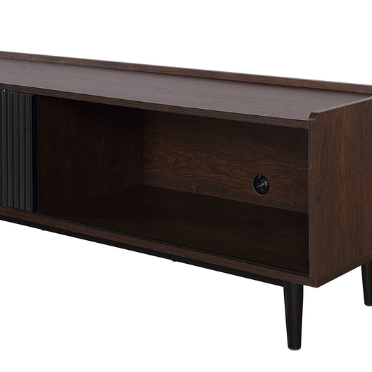 Manhattan Comfort Duane 59.25 Modern Ribbed TV Stand in Dark Brown and Black TV-8GLF-BK