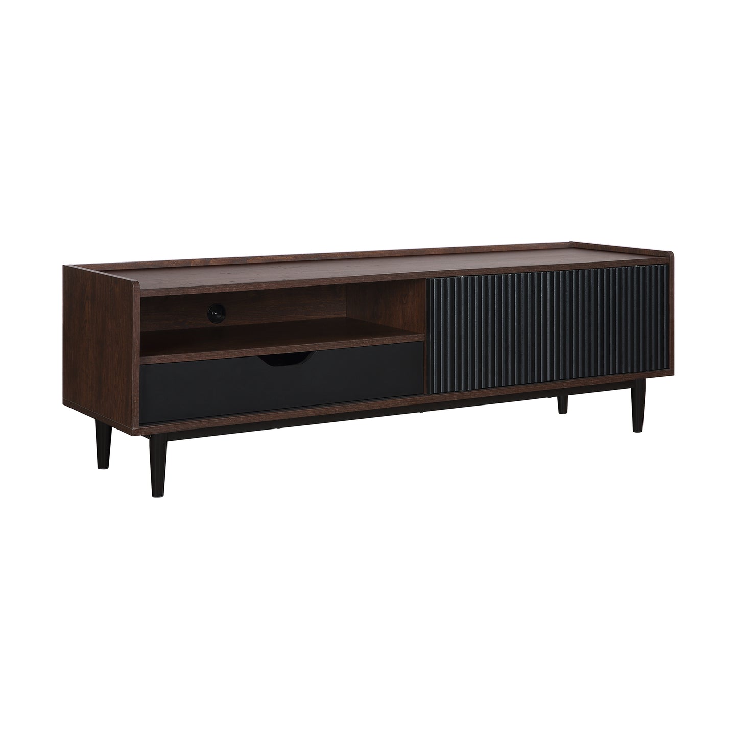 Manhattan Comfort Duane 59.25 Modern Ribbed TV Stand in Dark Brown and Black TV-8GLF-BK
