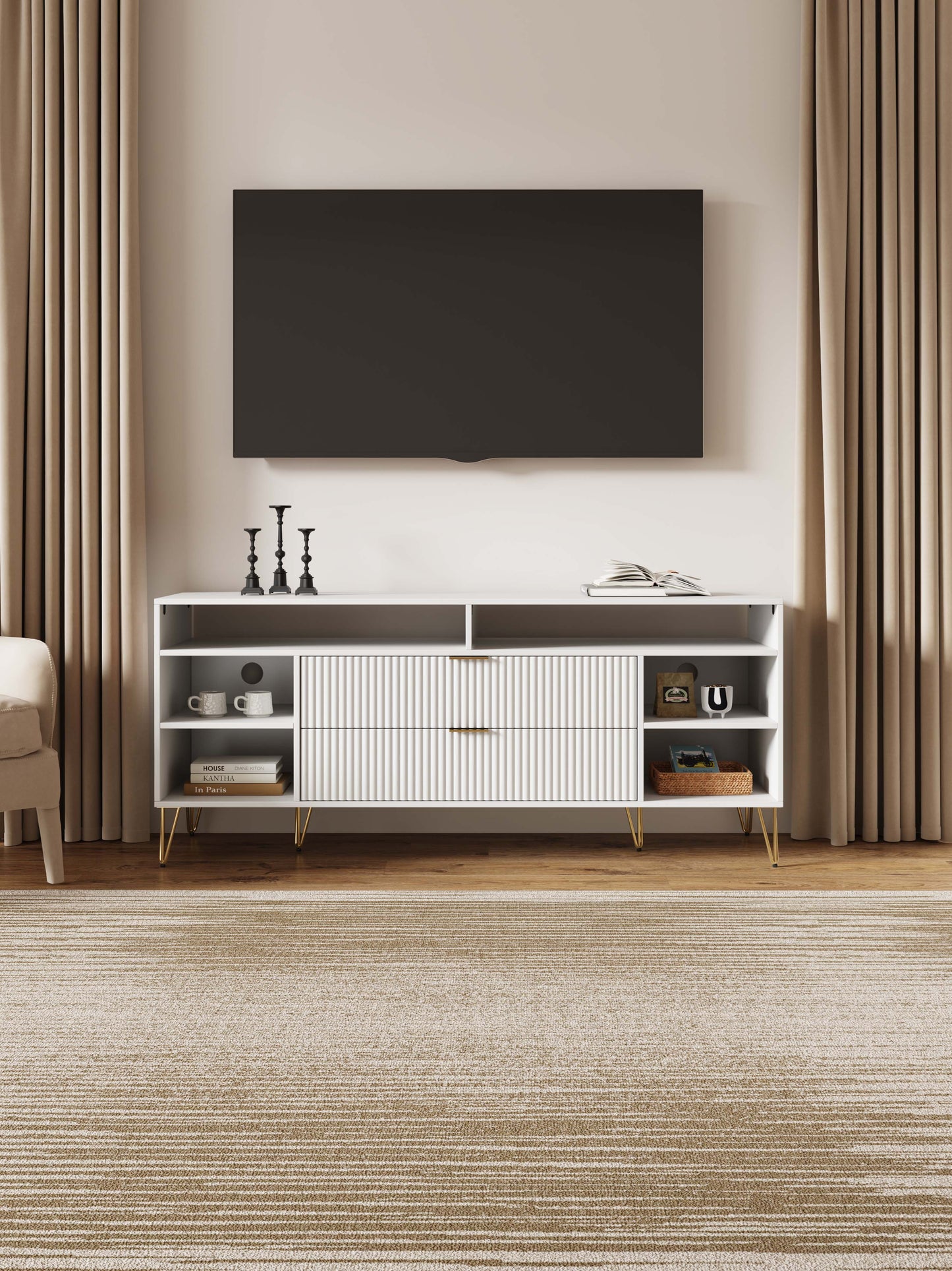 Dumbo Modern Fluted TV Stand — Elegant Mid-Century Inspired Entertainment Console