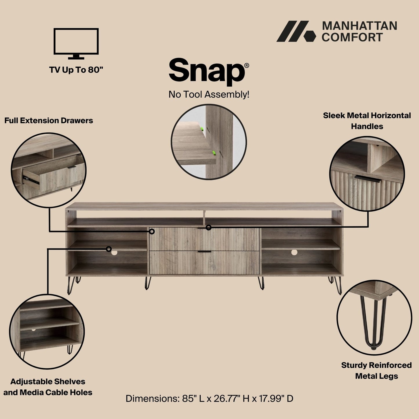 Dumbo Modern Fluted TV Stand TV002 — Contemporary Media Console for Living Room