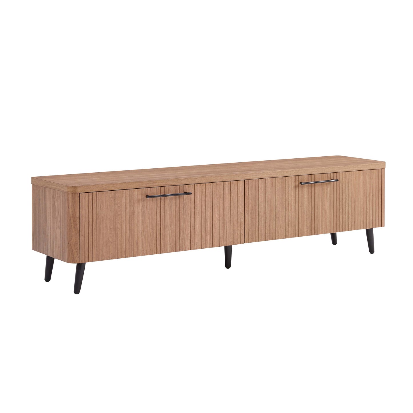 Jodie Mid-Century Modern Fluted TV Stand with Storage Compartments and Wood Grain Finish