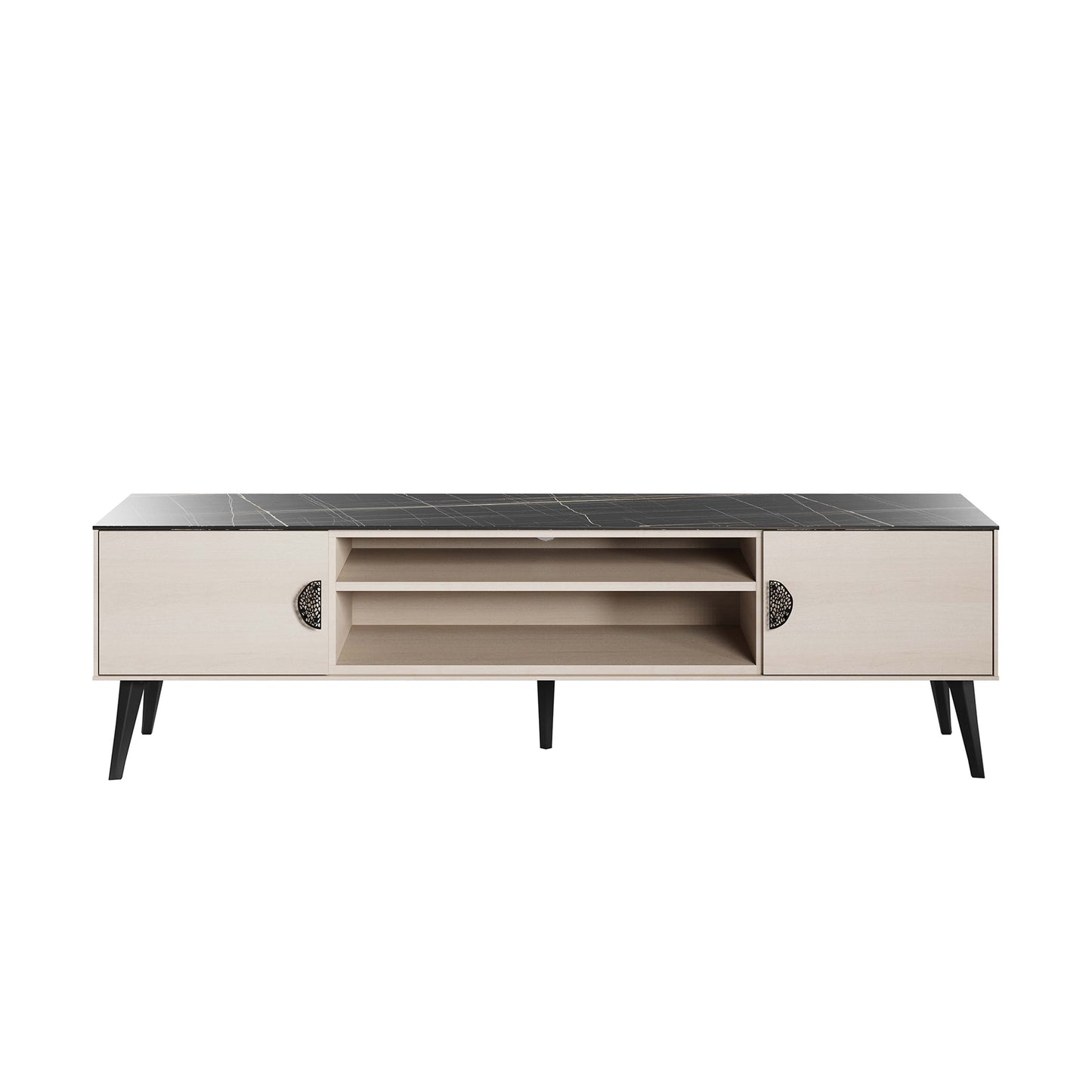 Manhattan Comfort Haley 70.9" Mid-Century Modern TV Stand in White and Black Marble TV004-WB