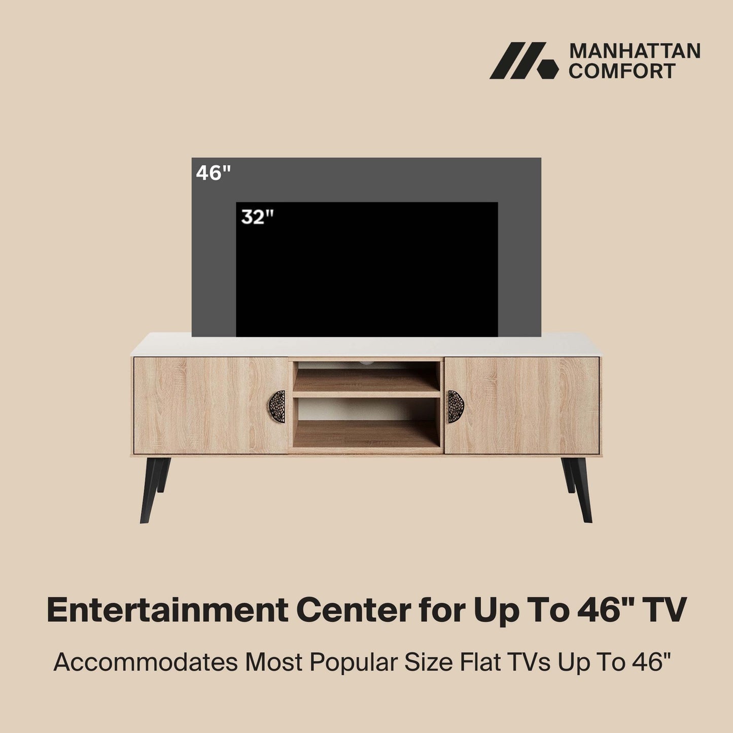 Manhattan Comfort Haley 55.10" Mid-Century Modern TV Stand in Natural and Nude TV005-NN