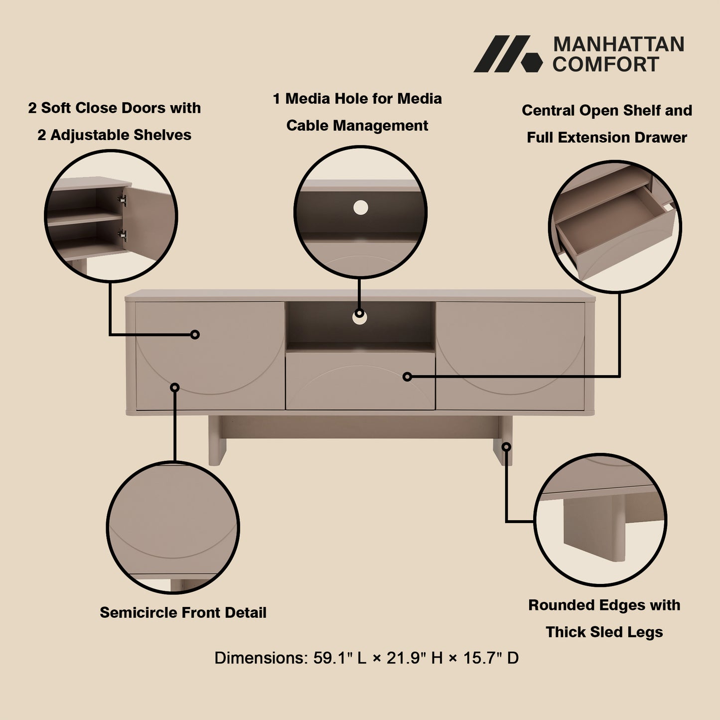 Ella Modern 59" TV Stand TV007 — Contemporary Media Console with Storage