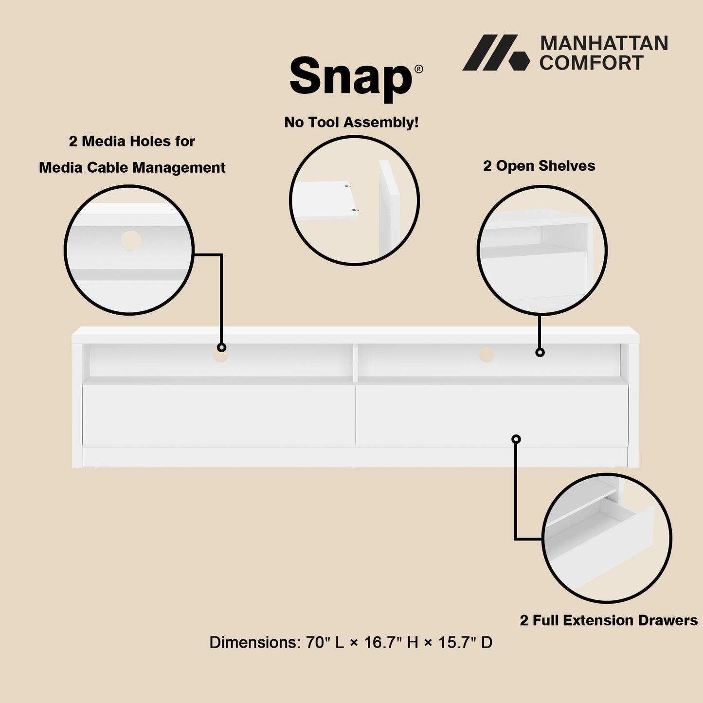 Duncan Contemporary Modern TV Stand Media Console with Adjustable Storage