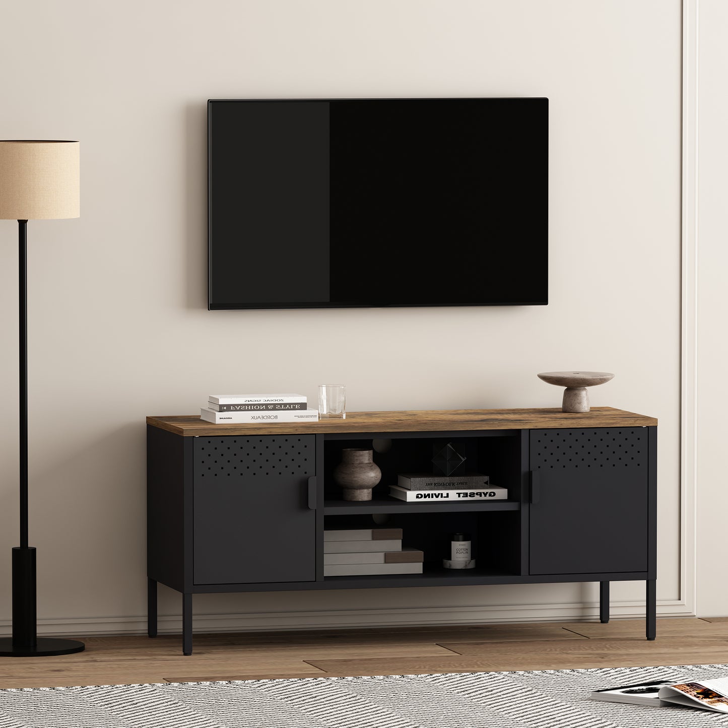 Landen Modern 47" Metal Storage Cabinet in Black TV010-BK