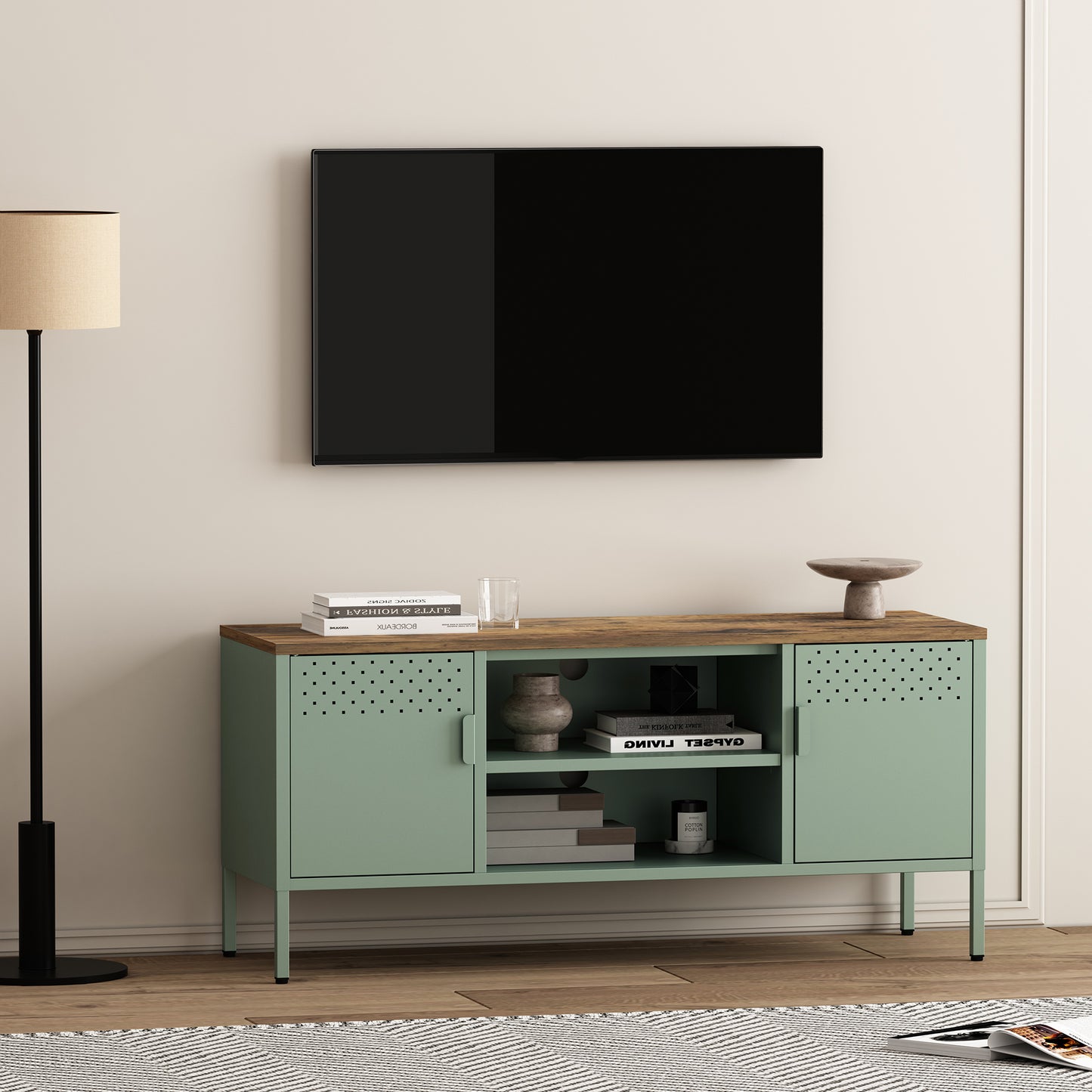 Landen Modern 47" Metal Storage Cabinet in Sage Green TV010-GR