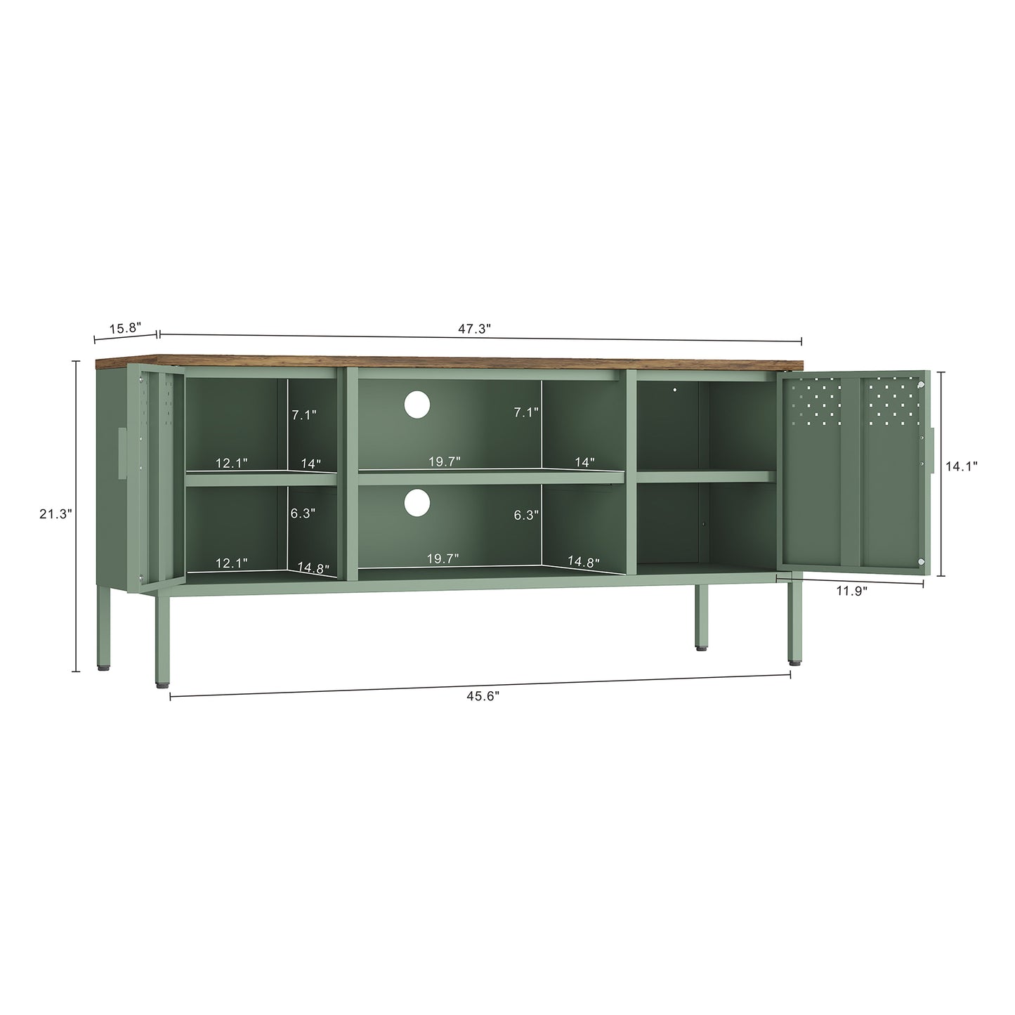 Landen Modern 47" Metal Storage Cabinet in Sage Green TV010-GR