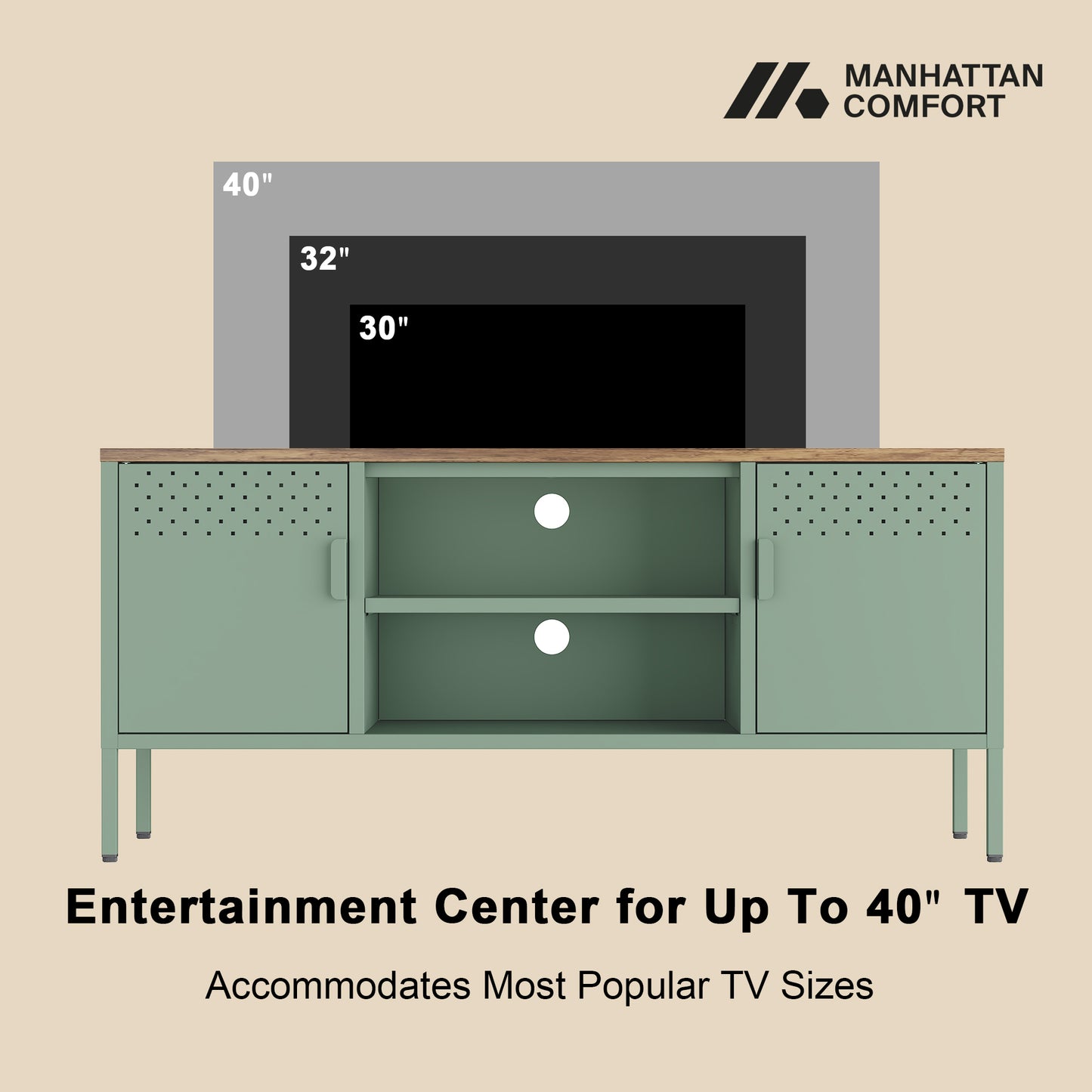 Landen Modern 47" Metal Storage Cabinet in Sage Green TV010-GR