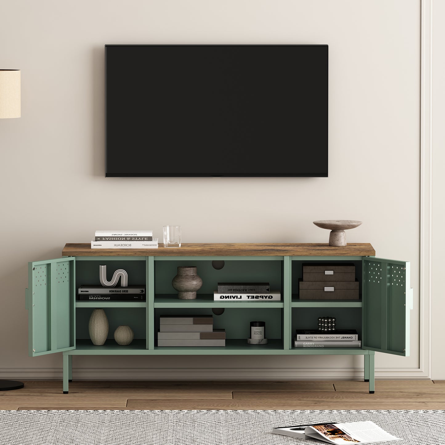 Landen Modern 47" Metal Storage Cabinet in Sage Green TV010-GR