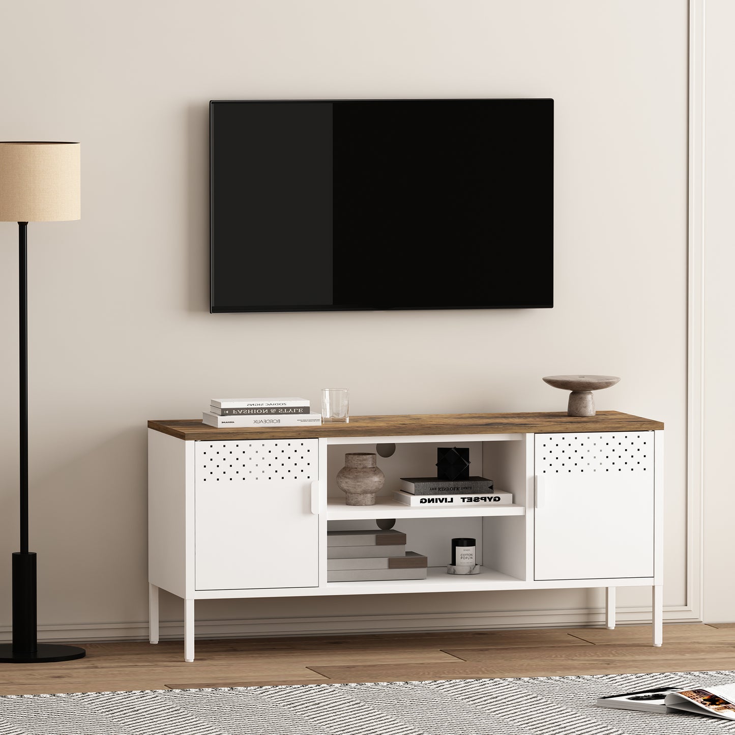 Landen Modern 47" Metal Storage Cabinet in White TV010-WH