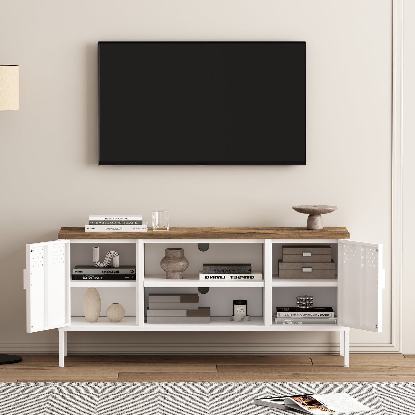 Landen Modern 47" Metal Storage Cabinet in White TV010-WH