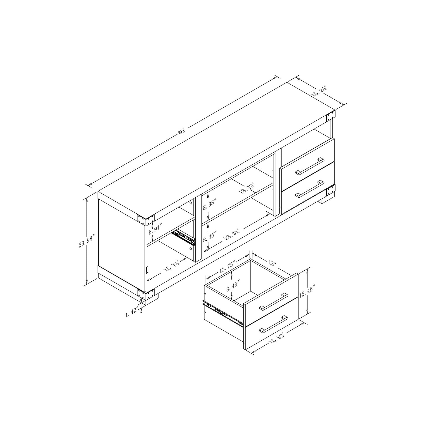 Richmond Industrial Traditional 60" TV Stand in Brown TVFP1-BR