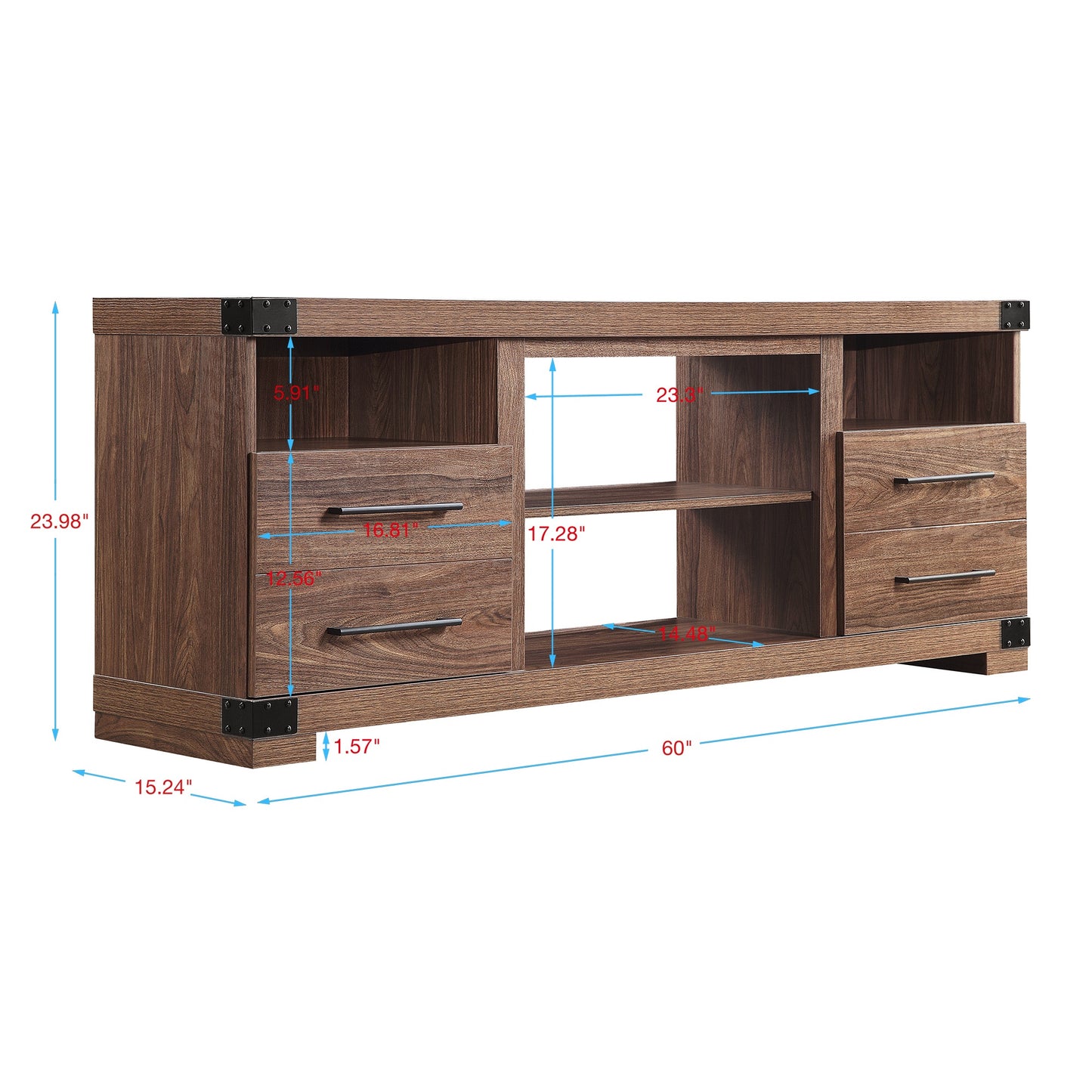 Richmond Industrial Traditional 60" TV Stand with Open Shelves and Closed Storage