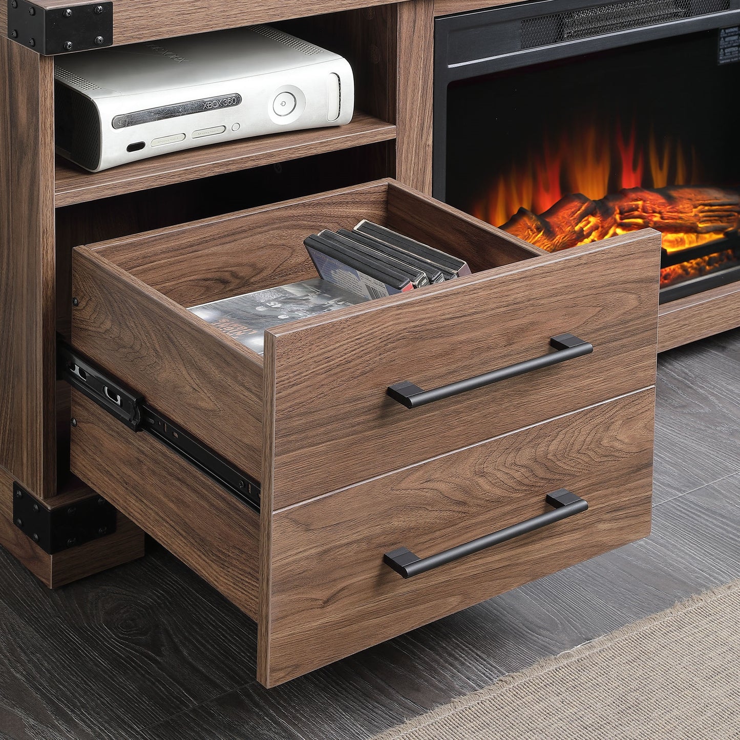 Richmond Industrial Traditional 60" TV Stand with Open Shelves and Closed Storage