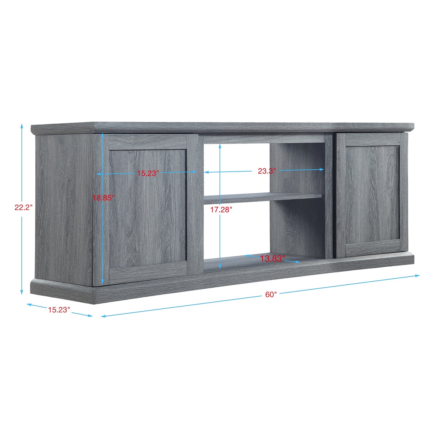 Manhattan Comfort Franklin 60" TV Stand with 2 Doors and Open Shelves in Grey TVFP3-GY