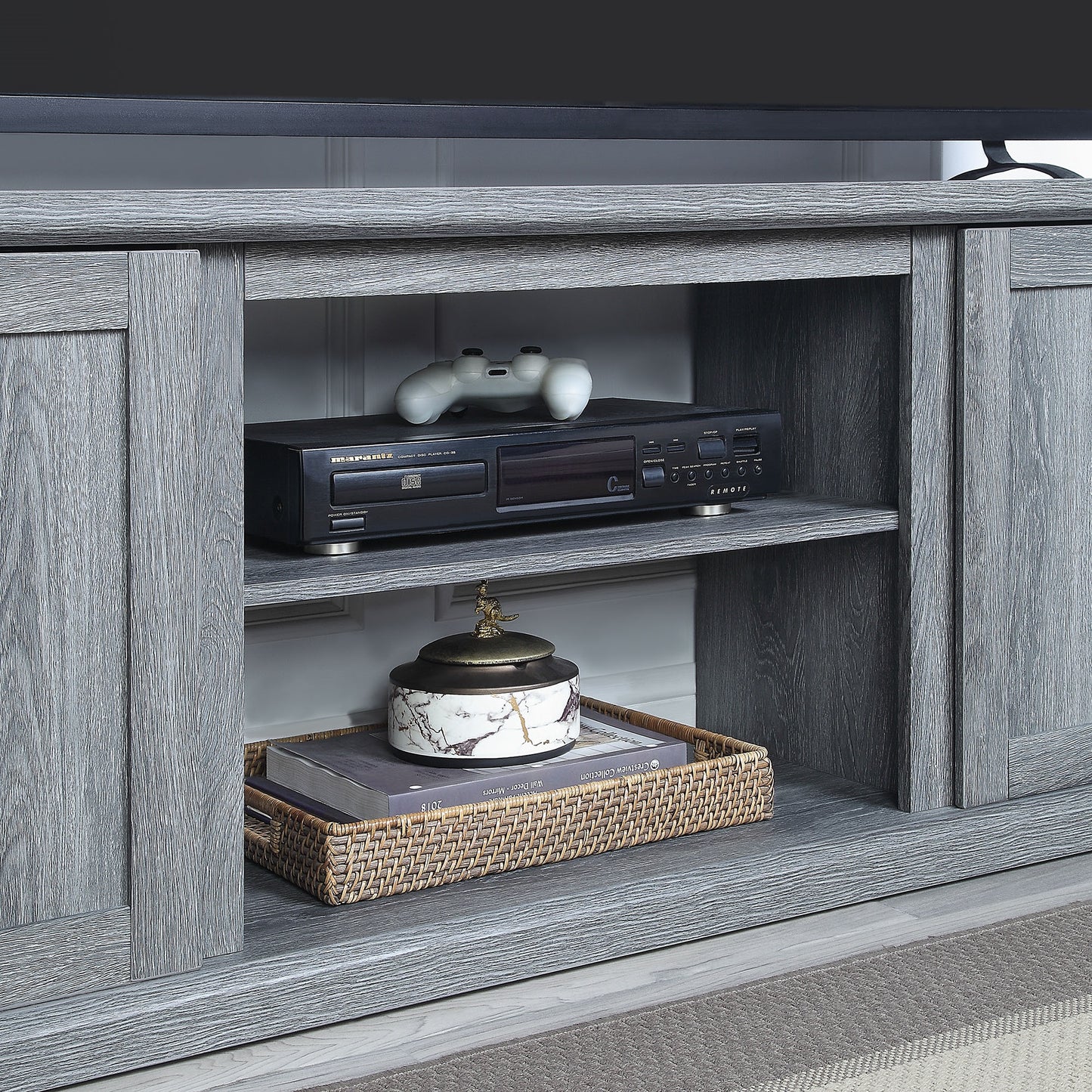 Manhattan Comfort Franklin 60" TV Stand with 2 Doors and Open Shelves in Grey TVFP3-GY
