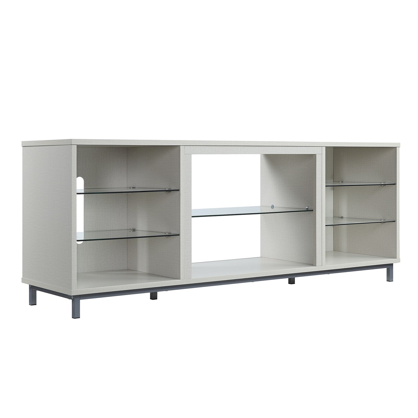 Manhattan Comfort Brighton 60" TV Stand with Glass Shelves and Media Wire Management in Beige TVFP4-BG