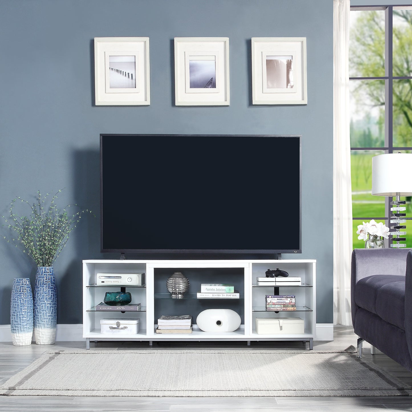 Brighton Modern 60" TV Stand in White TVFP4-WH