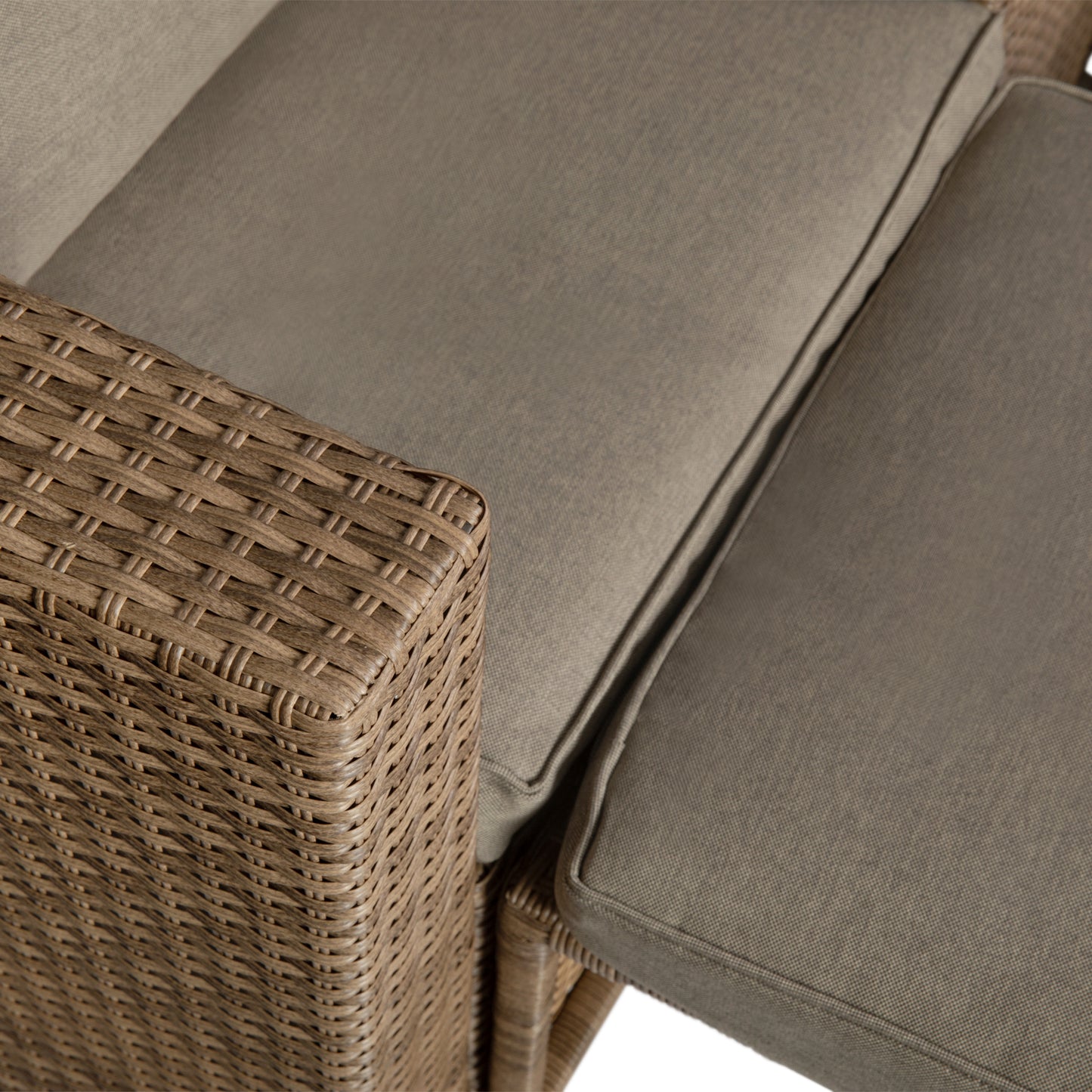Nico Indoor/Outdoor Modular Loveseat Sofa Set with Table and Ottomans, Gray Cushions and Natural Rattan Gray Fabric/Natural Frame