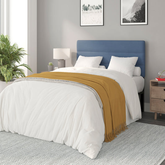 Paxton Full Channel Stitched Fabric Upholstered Headboard, Adjustable Height from 44.5" to 57.25" - Blue Blue