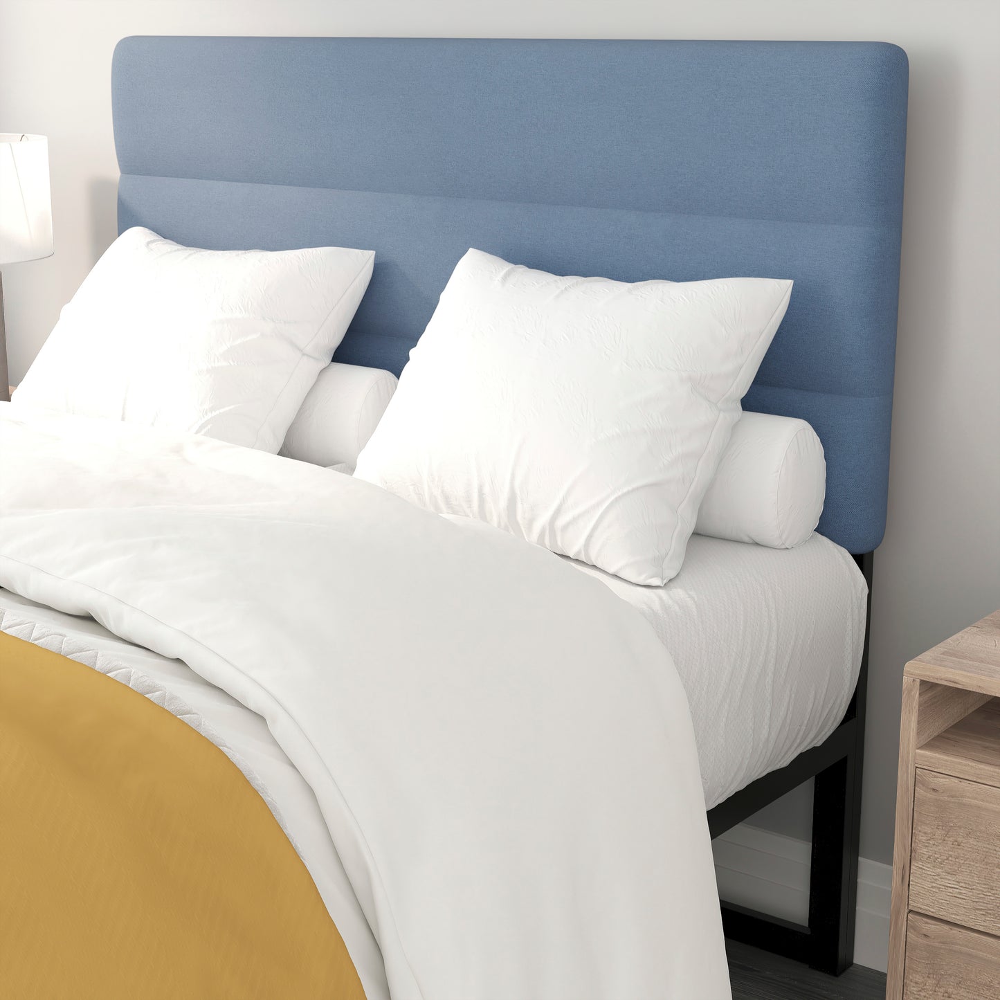 Paxton Full Channel Stitched Fabric Upholstered Headboard, Adjustable Height from 44.5" to 57.25" - Blue Blue