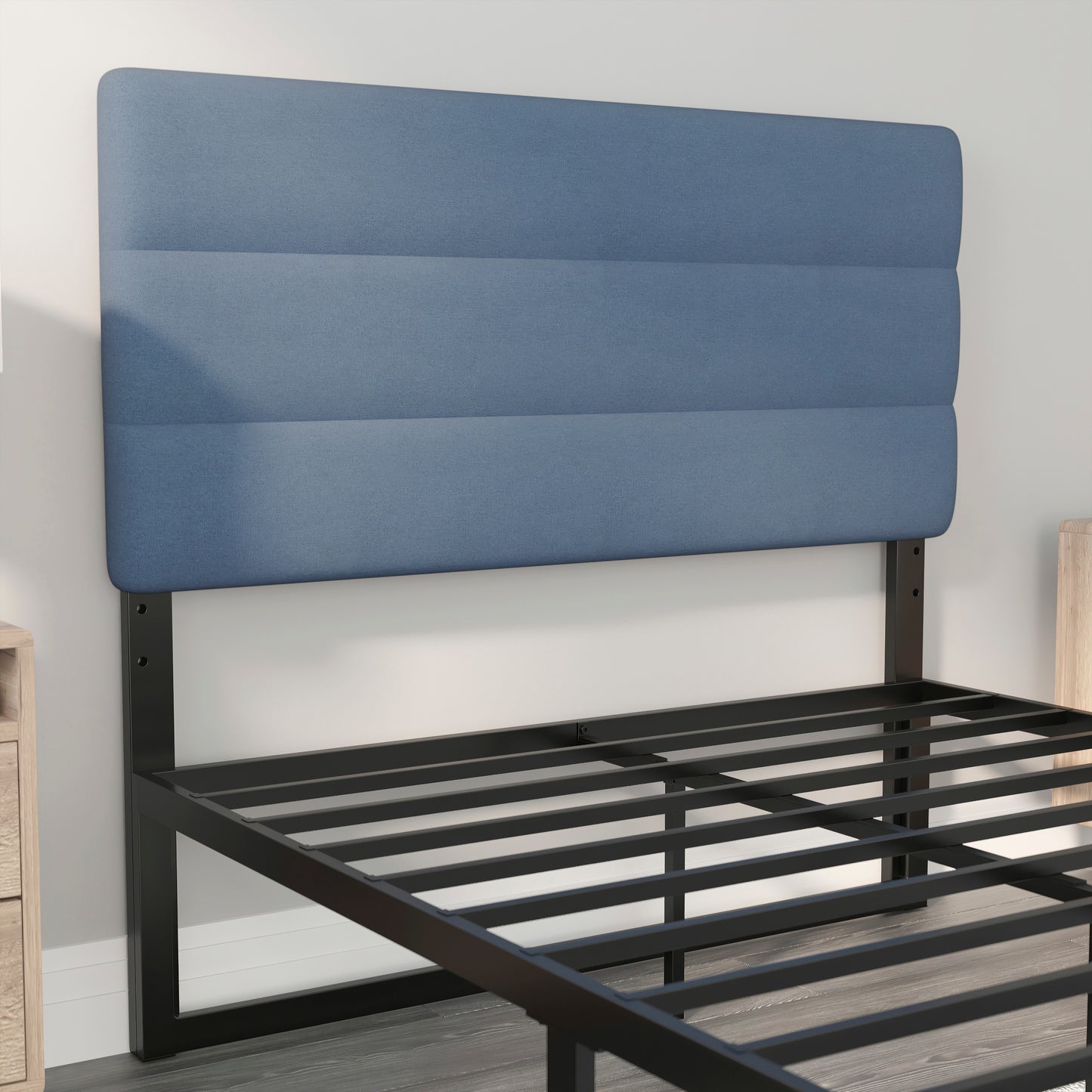 Paxton Full Channel Stitched Fabric Upholstered Headboard, Adjustable Height from 44.5" to 57.25" - Blue Blue